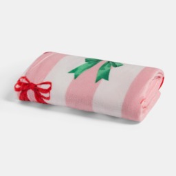 OHS Multi Bow Stripe Ultra Soft Throw - Pink/White - thumbnail 2