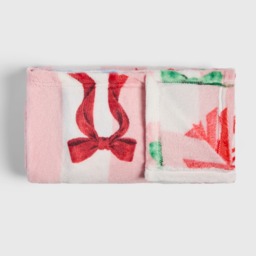OHS Multi Bow Stripe Ultra Soft Throw - Pink/White - thumbnail 3