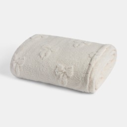 OHS Tufted Bow Teddy Fleece Throw, Ivory - 125 x 150cm - thumbnail 2