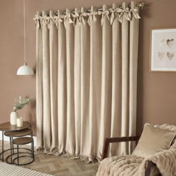 OHS Bow Velvet Eyelet Curtains , Natural - 90x90in - thumbnail 2