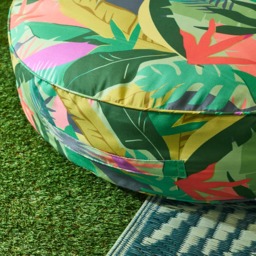 OHS Indoor/Outdoor Palm Print Round Filled Cushion - Green - thumbnail 2