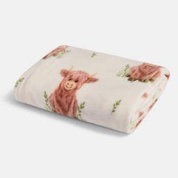 OHS Harry the Highland Cow Print Ultra Soft Throw - Natural/Green - thumbnail 2