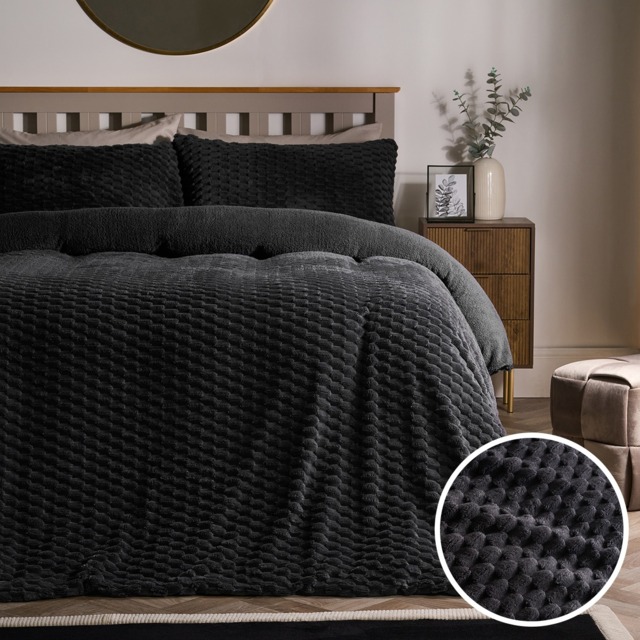 OHS Waffle Fleece Duvet Cover Set, Charcoal - King - image 1