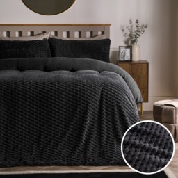OHS Waffle Fleece Duvet Cover Set, Charcoal - King - thumbnail 1