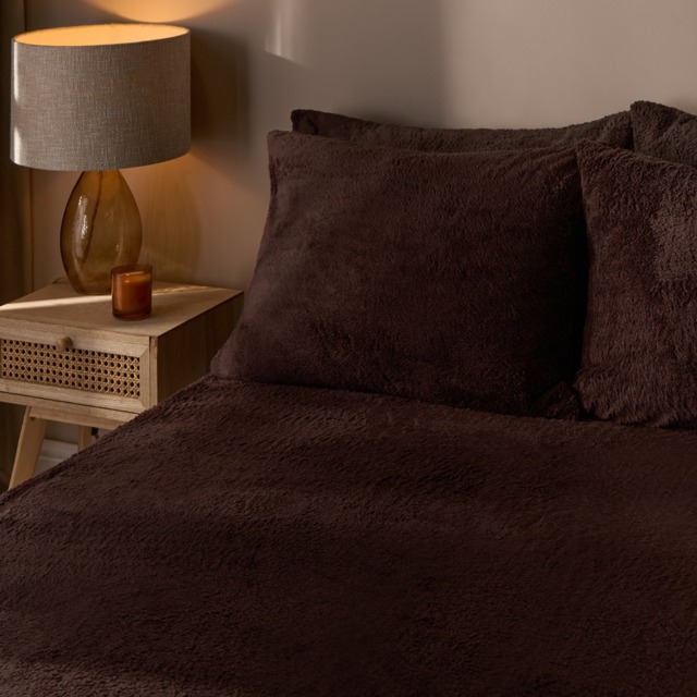OHS Teddy Fleece Fitted Sheet, Coffee - Double - image 1