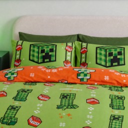 OHS Christmas Minecraft Print Reversible Duvet Set, Green - Single - thumbnail 4