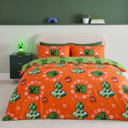 OHS Christmas Minecraft Print Reversible Duvet Set, Green - Single - thumbnail 2
