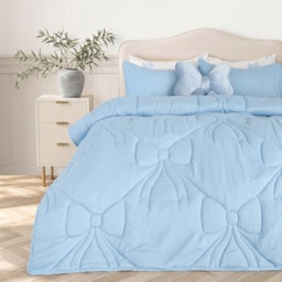 OHS Diamond Bow Quilted Coverless 7.5 Tog Duvet Set, Blue - Double