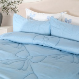 OHS Diamond Bow Quilted Coverless 7.5 Tog Duvet Set, Blue - Double - thumbnail 2
