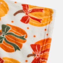 OHS Ultra Soft Pumpkin Bow Print Throw - Cream - thumbnail 5