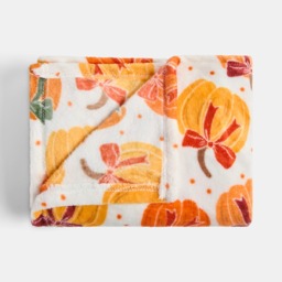 OHS Ultra Soft Pumpkin Bow Print Throw - Cream - thumbnail 4