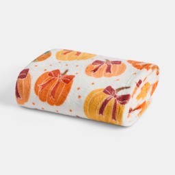 OHS Ultra Soft Pumpkin Bow Print Throw - Cream - thumbnail 3