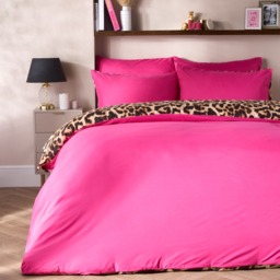 OHS Leopard Print Reversible Duvet Cover Set, Natural/Hot Pink -  Double - thumbnail 2