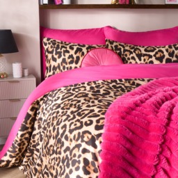 OHS Leopard Print Reversible Duvet Cover Set, Natural/Hot Pink -  Double - thumbnail 3