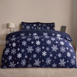 OHS Snowflake Teddy Duvet Set, Navy - Double - thumbnail 2