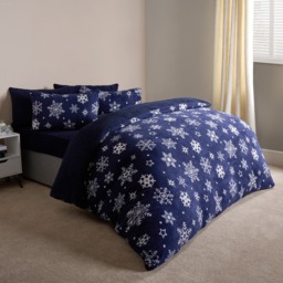 OHS Snowflake Teddy Duvet Set, Navy - Double - thumbnail 3