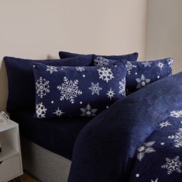 OHS Snowflake Teddy Duvet Set, Navy - Double - thumbnail 4