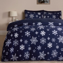 OHS Snowflake Teddy Duvet Set, Navy - Double - thumbnail 1