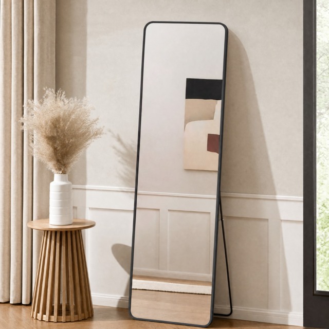 OHS Rounded Full Length Free Standing Mirror, Black - 160cm - image 1