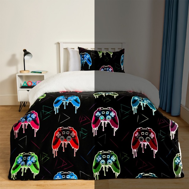 OHS Gaming Glow In The Dark Duvet Set, Black - Double - image 1