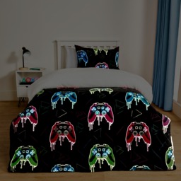 OHS Gaming Glow In The Dark Duvet Set, Black - Double - thumbnail 2