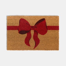 OHS Bow Print Coir Mat - Natural/Red - thumbnail 3
