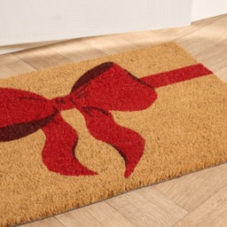 OHS Bow Print Coir Mat - Natural/Red - thumbnail 2