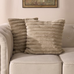 OHS Faux Fur Thick Ribbed Cushion Covers, Mink - 45 x 45cm - thumbnail 2