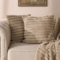 OHS Faux Fur Thick Ribbed Cushion Covers, Mink - 45 x 45cm