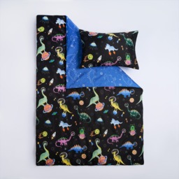 OHS Kids Space Dinosaur Print Reversible Duvet Cover Set, Black/Blue - Single - thumbnail 1