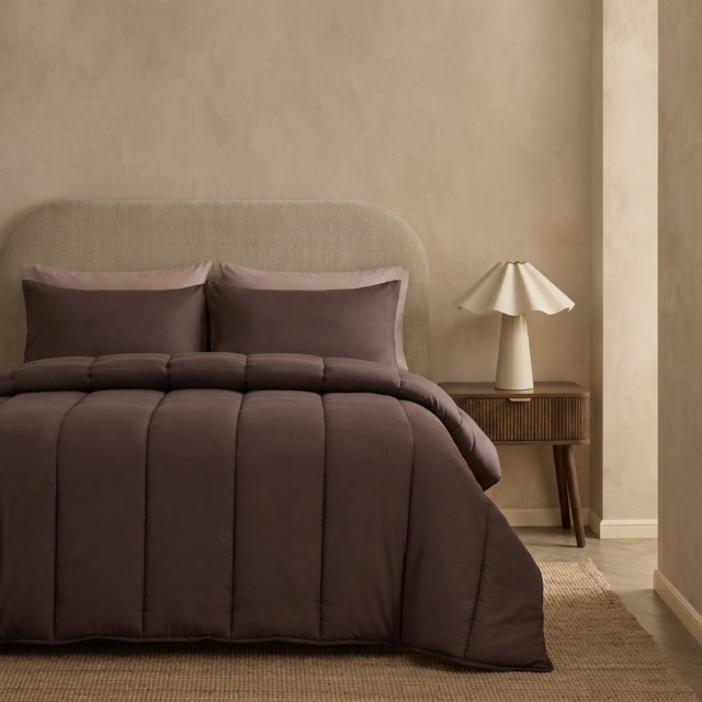 OHS Coverless 10.5 Tog Reversible Duvet Set, Coffee/Natural - King - image 1