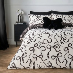 OHS Ribbon Bow Print Duvet Cover Set, Monochrome - Double