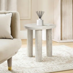 OHS 3-Legged Travertine Effect Side Table - Natural - thumbnail 1