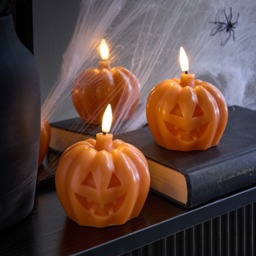 OHS 2 Pack Carved Pumpkin LED Candles - Orange
