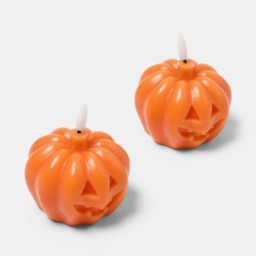 OHS 2 Pack Carved Pumpkin LED Candles - Orange - thumbnail 2