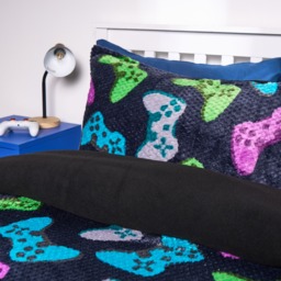 OHS Gaming Print Waffle Fleece Duvet Cover Set, Navy - Double - thumbnail 2