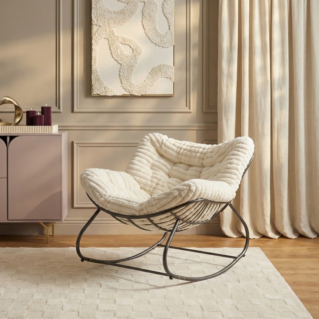 OHS Ribbed Faux Fur Rocking Chair - Cream - image 1