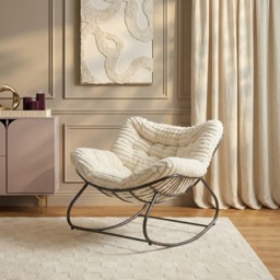 OHS Ribbed Faux Fur Rocking Chair - Cream - thumbnail 1