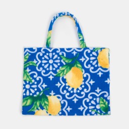 OHS Lemon Tile Print Beach Towel in a Bag - Blue/White - thumbnail 5