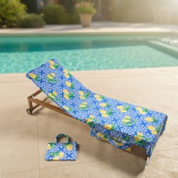 OHS Lemon Tile Print Beach Towel in a Bag - Blue/White - thumbnail 2