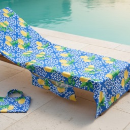 OHS Lemon Tile Print Beach Towel in a Bag - Blue/White - thumbnail 3