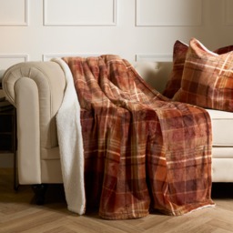 OHS Felix Flannel Check Fleece Throw - Rust - thumbnail 2