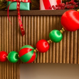 OHS 8 Pack Striped Baubles & Garland Set - Red/Green - thumbnail 2