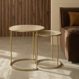 OHS Manhattan Nest of 2 Round Side Tables - Natural/Gold