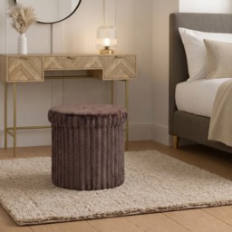 OHS Faux Fur Ribbed Foldable Round Storage Ottoman - Chocolate - thumbnail 1