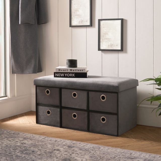 OHS Matte Velvet 6-Drawer Storage Chest - Charcoal - image 1
