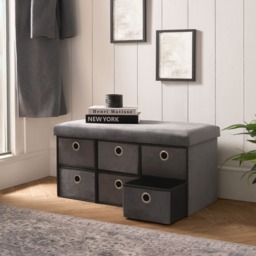 OHS Matte Velvet 6-Drawer Storage Chest - Charcoal - thumbnail 2