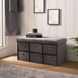 OHS Matte Velvet 6-Drawer Storage Chest - Charcoal - thumbnail 1