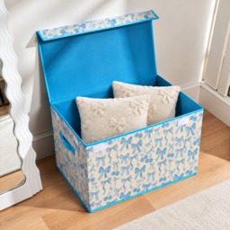 OHS Illustrated Cherry Bow Large Collapsible Storage Box With Lid - Blue/White