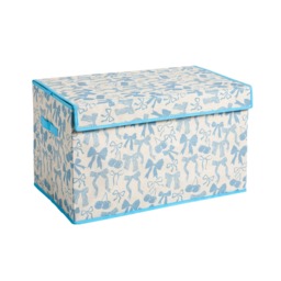 OHS Illustrated Cherry Bow Large Collapsible Storage Box With Lid - Blue/White - thumbnail 3